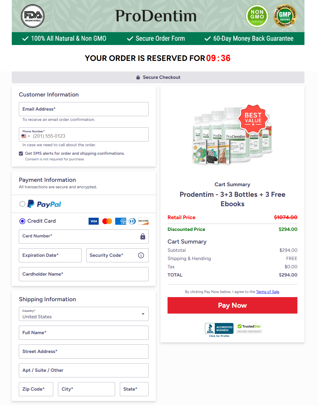 ProDentim checkout page